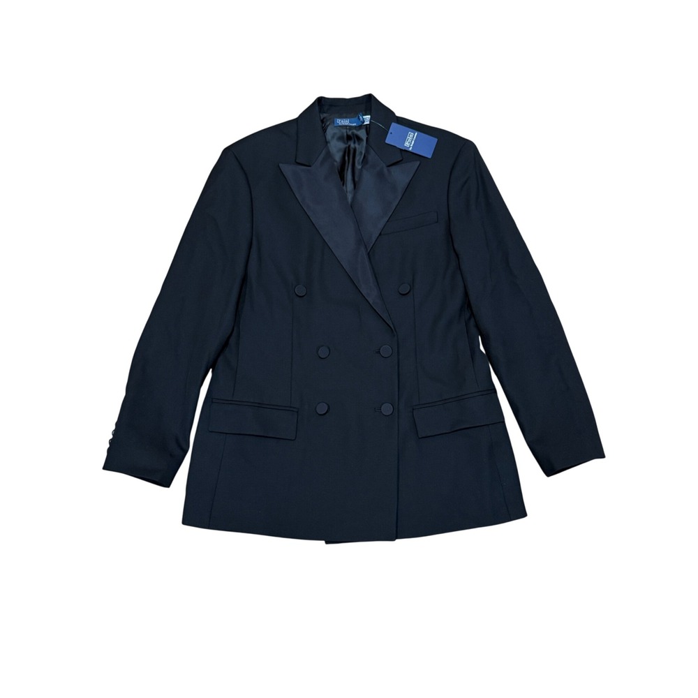 Polo Ralph Lauren Wool Silk-Lapel Double-Breasted Blazer Navy Blue Sz 8 NWT $698